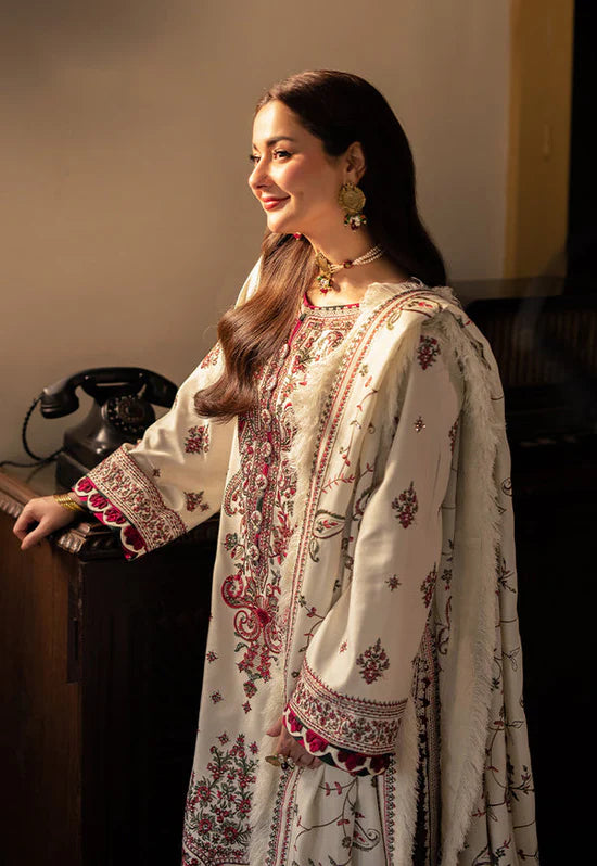 ASIM JOFA-3PC DHANAK SEQUENCE EMBROIDERED SHIRT WITH DHANAK EMBROIDERED SHAWL & DHANAK TOUSER-BIC-4060