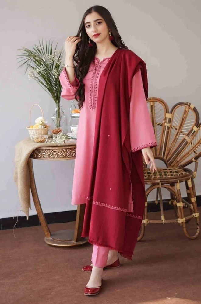 Aisling - 3PC Unstitched Dhanak Embroidered Shirt with Embroidered Dupatta and Trouser
