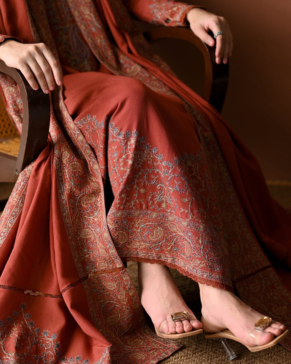 ZAIB-3PC DHANAK EMBROIDERED SHIRT WITH DHANAK EMBROIDERED SHAWL AND TROUSER-WM-4313