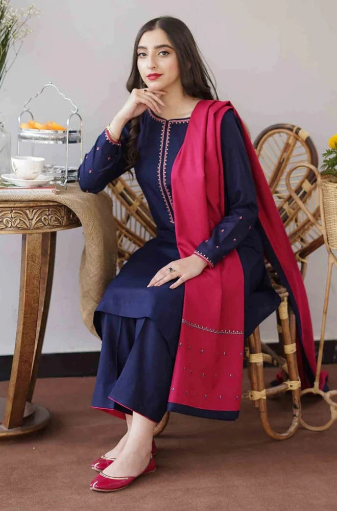 Aisling - 3PC Unstitched Dhanak Embroidered Shirt with Embroidered Dupatta and Trouser