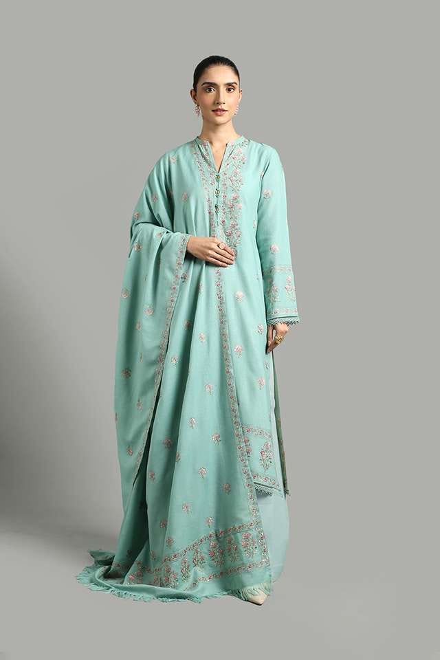 BAREEZE UNSTITCHED DHANAK EMBROIDERED 3PC WITH DHANAK EMBROIDERED SHAWL