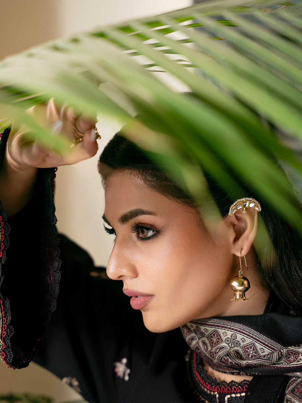 IZEL-3PC KHADDAR EMBROIDERED SHIRT WITH COURTRAI PRINTED SHAWL & TROUSER-WM-4389