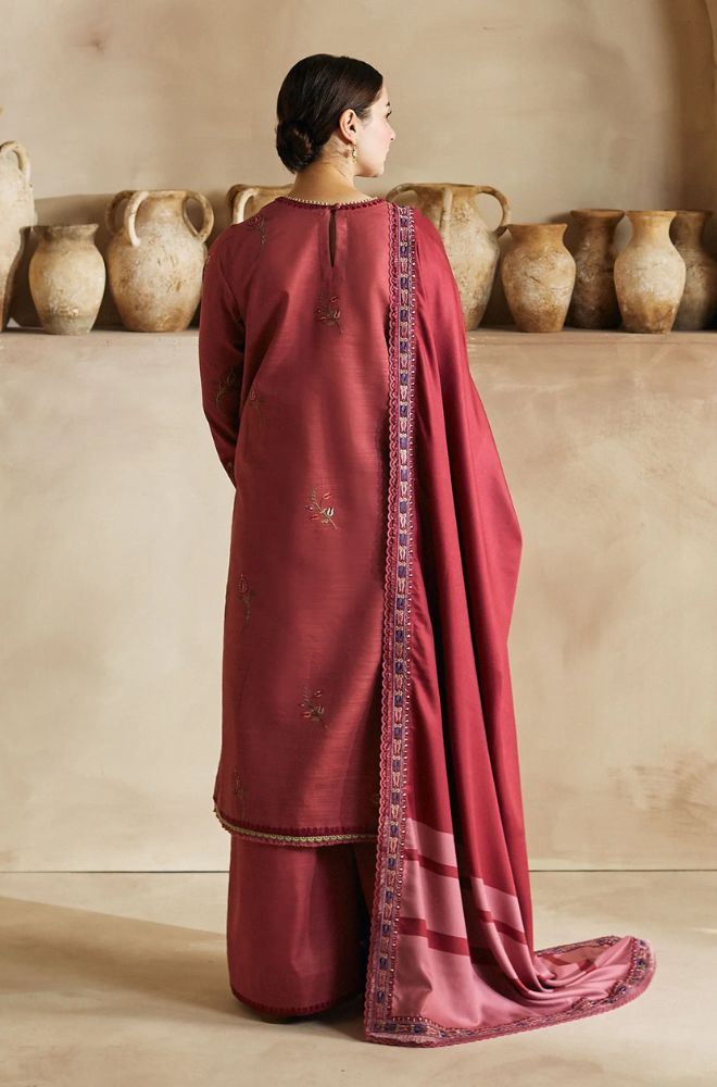 Zara Shah Jahan - 3PC Unstitched Dhanak Embroidered Shirt with Digital Printed Dhanak Shawl and Trouser