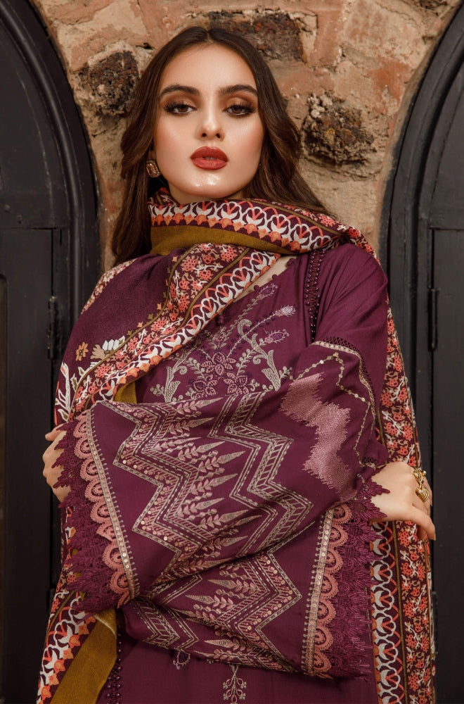 Maria B - 3PC Unstitched Dhanak Embroidered Shirt with Printed Shawl and Trouser MR