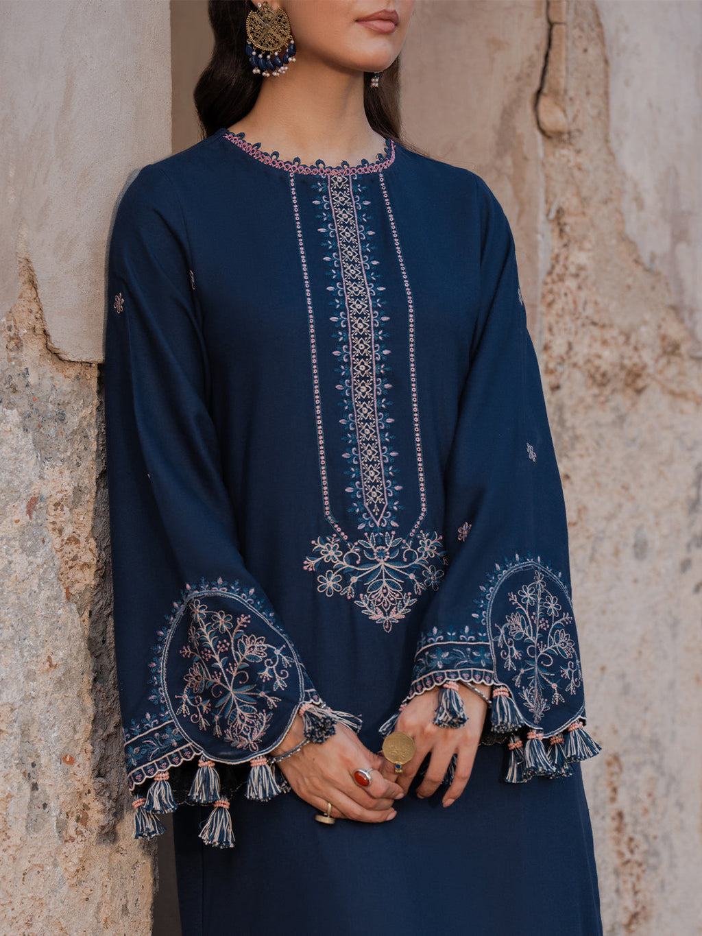 IZEL-3PC DHANAK EMBROIDERED SHIRT WITH COURTRAI PRINTED SHAWL & TROUSER-WM-4350