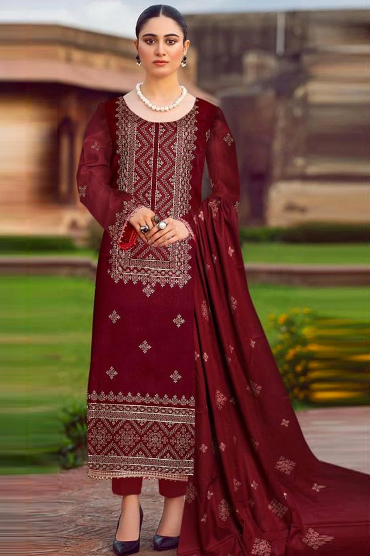 BAREEZE - UNSTITCHED DHANAK EMBROIDERED 3PC WITH SOFT CHIFFON DUPATTA (WM-112)