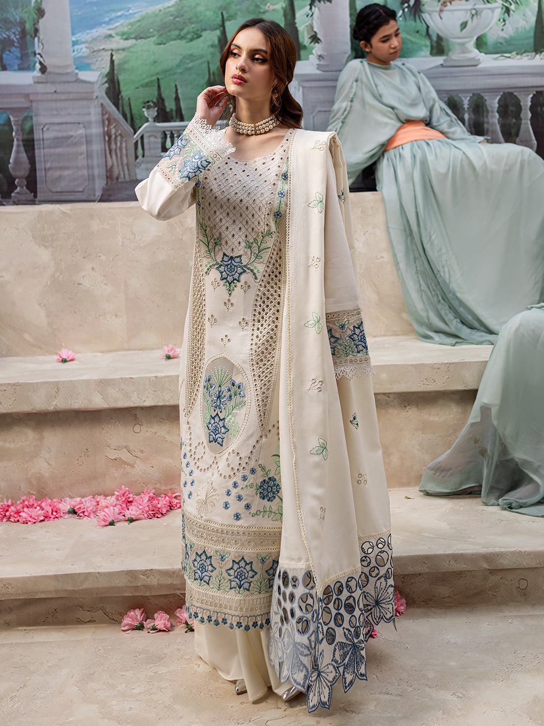 MAHNUR- WINTER UNSTITCHED DHANAK EMBROIDERED 3PC WITH LASER WORK EMBROIDERED SHAWL