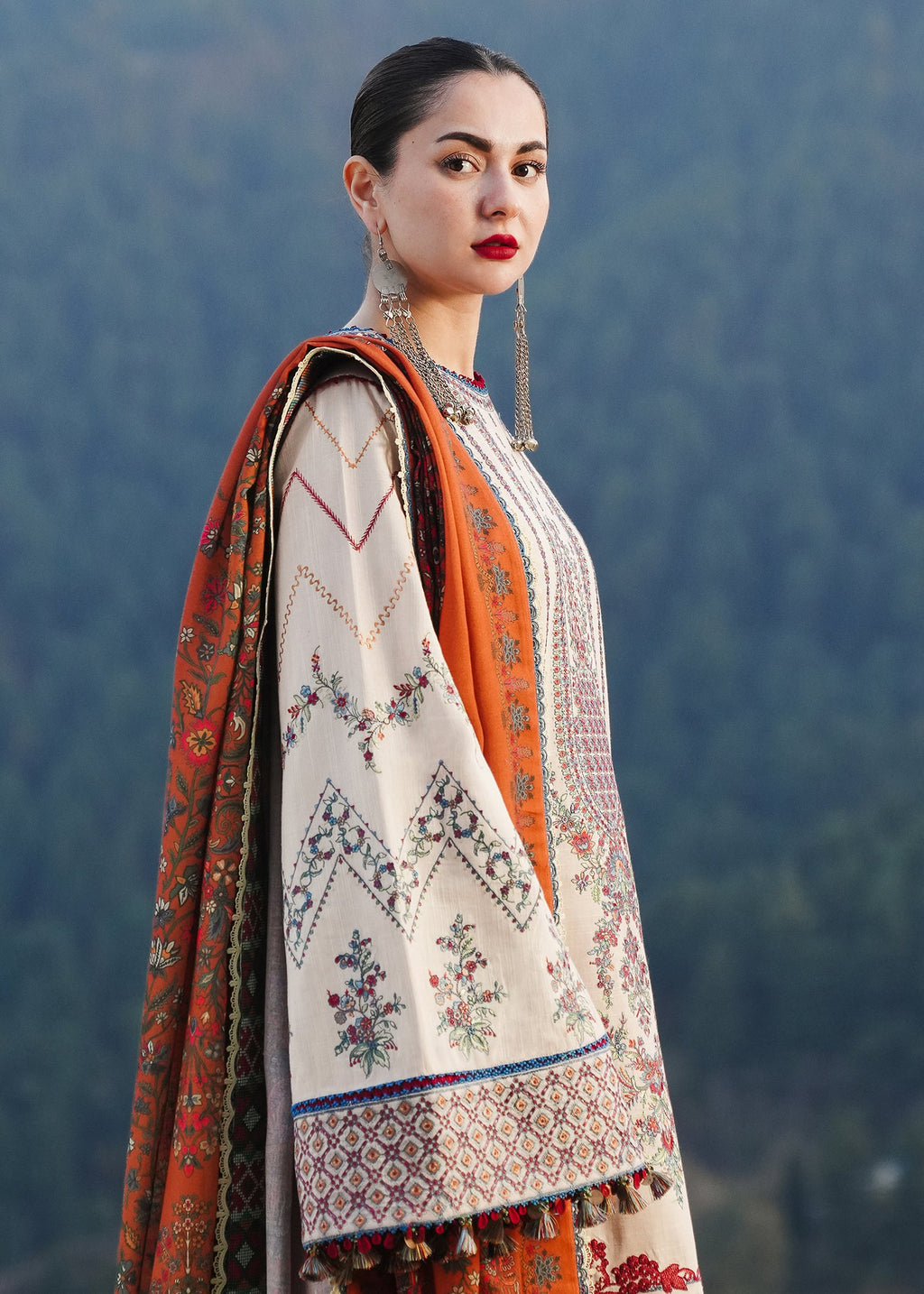 Hussain Rehar Unstitched Dhanak 3PC With Printed Shawl