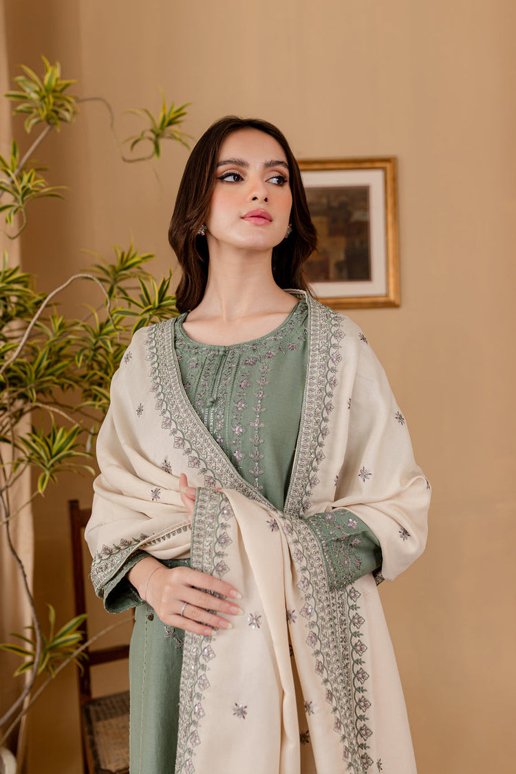BATIK-3PC DHANAK EMBROIDERED SHIRT WITH DHANAK EMBROIDERED SHAWL AND TROUSER-WM-4011