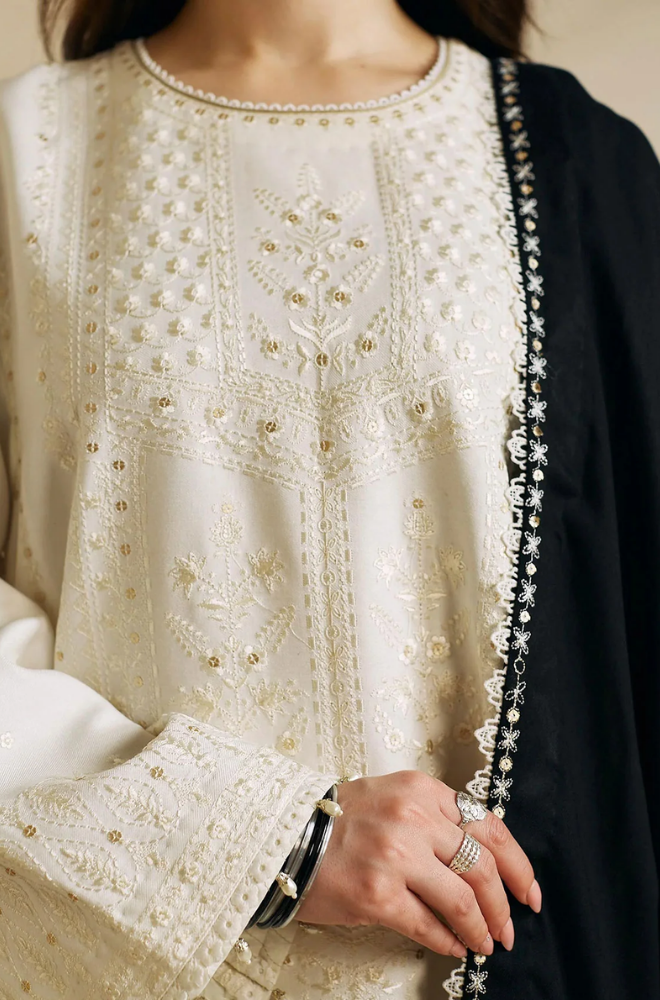 Zara Shah Jahan - 3PC Unstitched Dhanak Embroidered Shirt with Embroidered Dhanak Shawl and Trouser