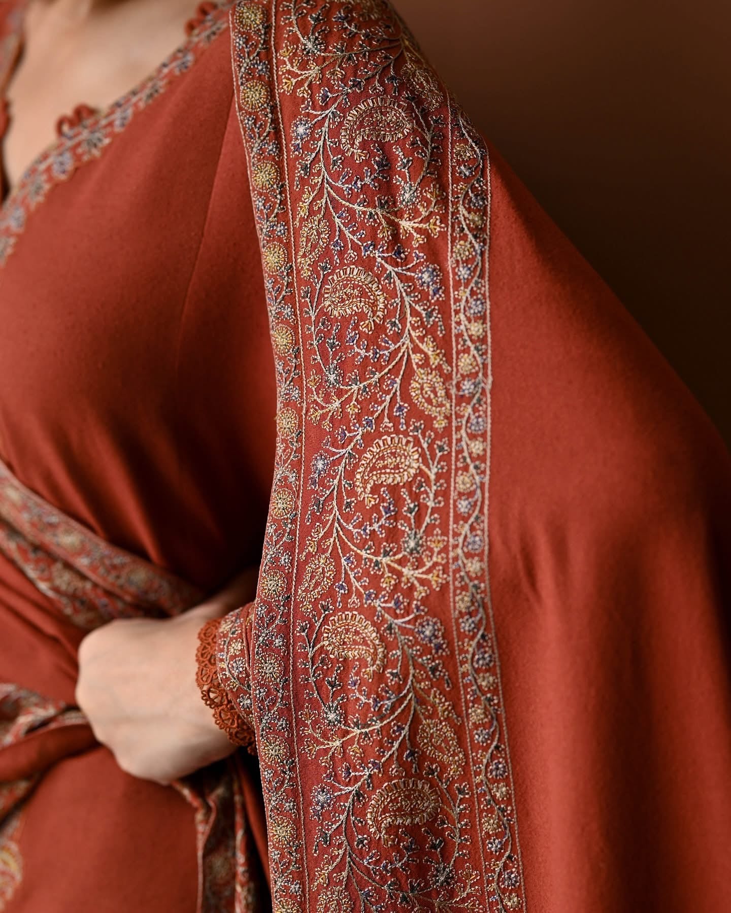 ZAIB-3PC DHANAK EMBROIDERED SHIRT WITH DHANAK EMBROIDERED SHAWL AND TROUSER-WM-4313