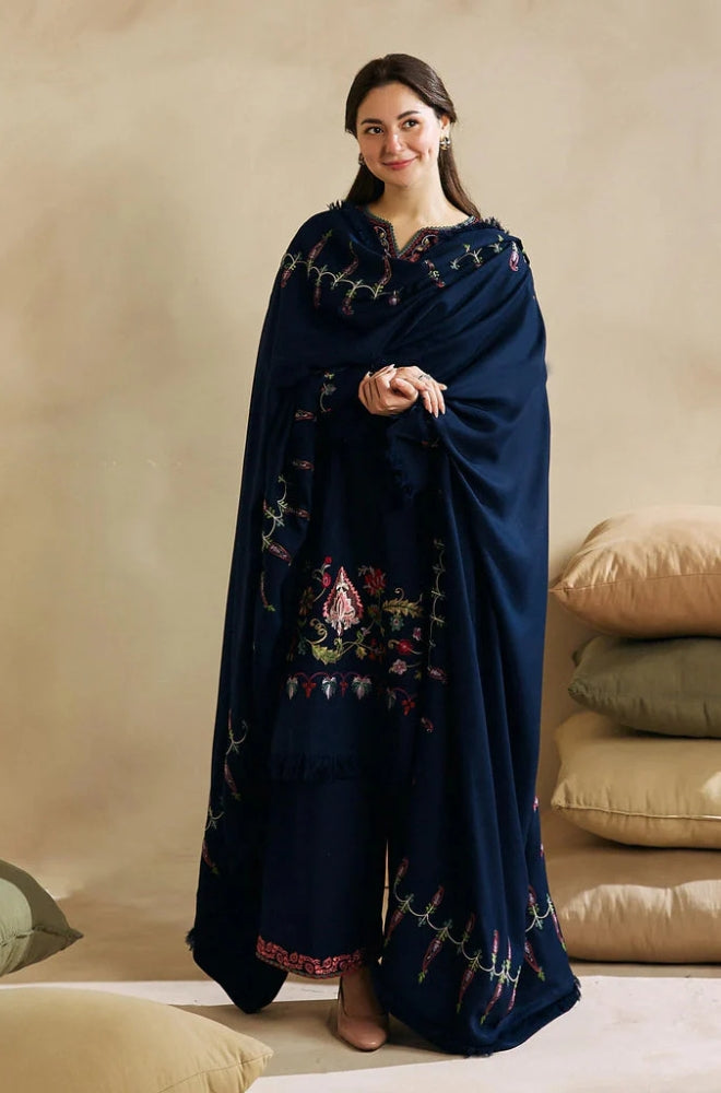 Zara Shah Jahan - 3PC Unstitched Dhanak Embroidered Shirt with Embroidered Dhanak Shawl and Trouser