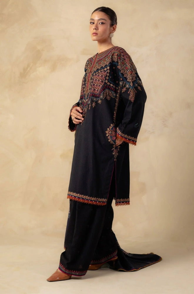 ZARA SHAH JAHAN - 3PC DHANAK EMBROIDERED SHIRT WITH PRINTED SHAWL AND TROUSER
