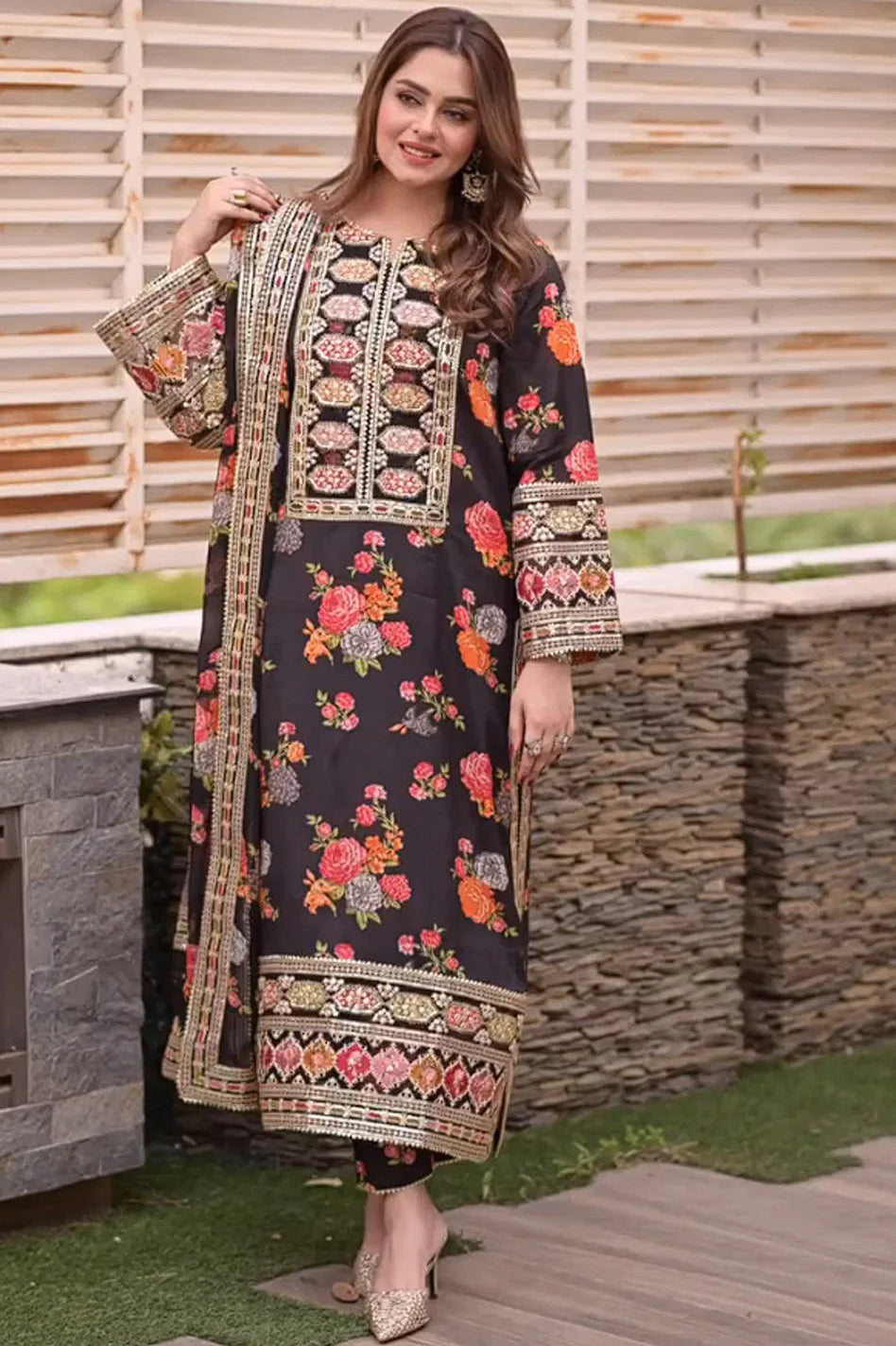 ANEELA’S UNSTITCHED SHAMOOZ SILK 3PC WITH READY TO WEAR SILK DUPATTA