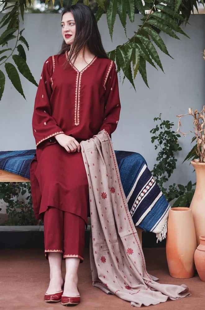 Aisling - 3PC Unstitched Dhanak Embroidered Shirt with Embroidered Dupatta and Trouser