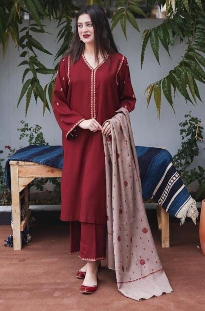 Aisling - 3PC Unstitched Dhanak Embroidered Shirt with Embroidered Dupatta and Trouser