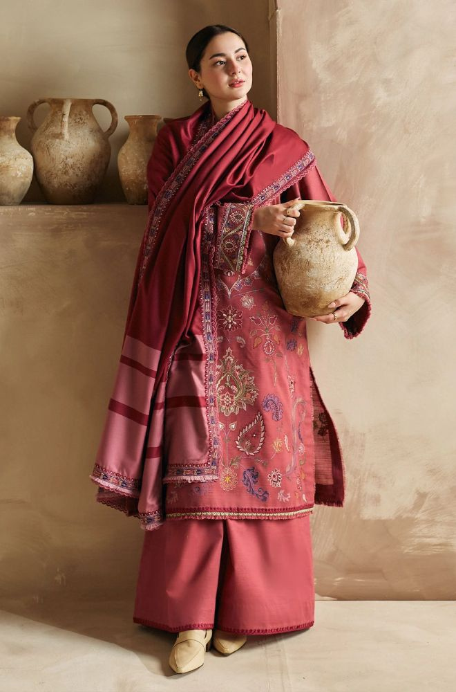Zara Shah Jahan - 3PC Unstitched Dhanak Embroidered Shirt with Digital Printed Dhanak Shawl and Trouser