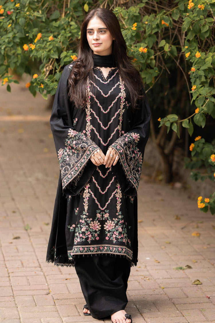 LIBAAS-3PC DHANAK EMBROIDERED SHIRT WITH DHANAK EMBROIDERED SHAWL & TROUSER-WM-4346
