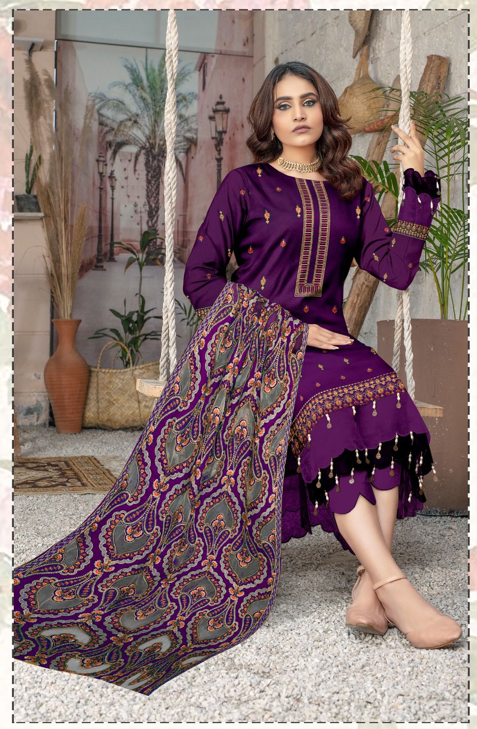 Bareeze Unstitched Luxury Dhanak Heavy Embroidered 3PC Suit With Laser Cut Shawl