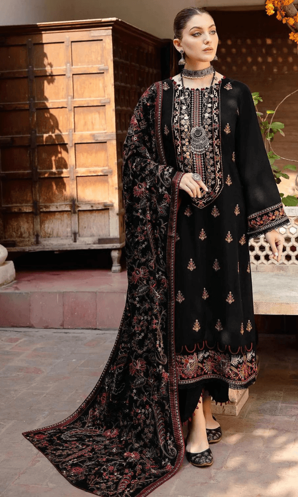 BAREEZE WINTER DHANAK UNSTITCHED 3PC WITH HEAVY EMBROIDERED SHAWL BL