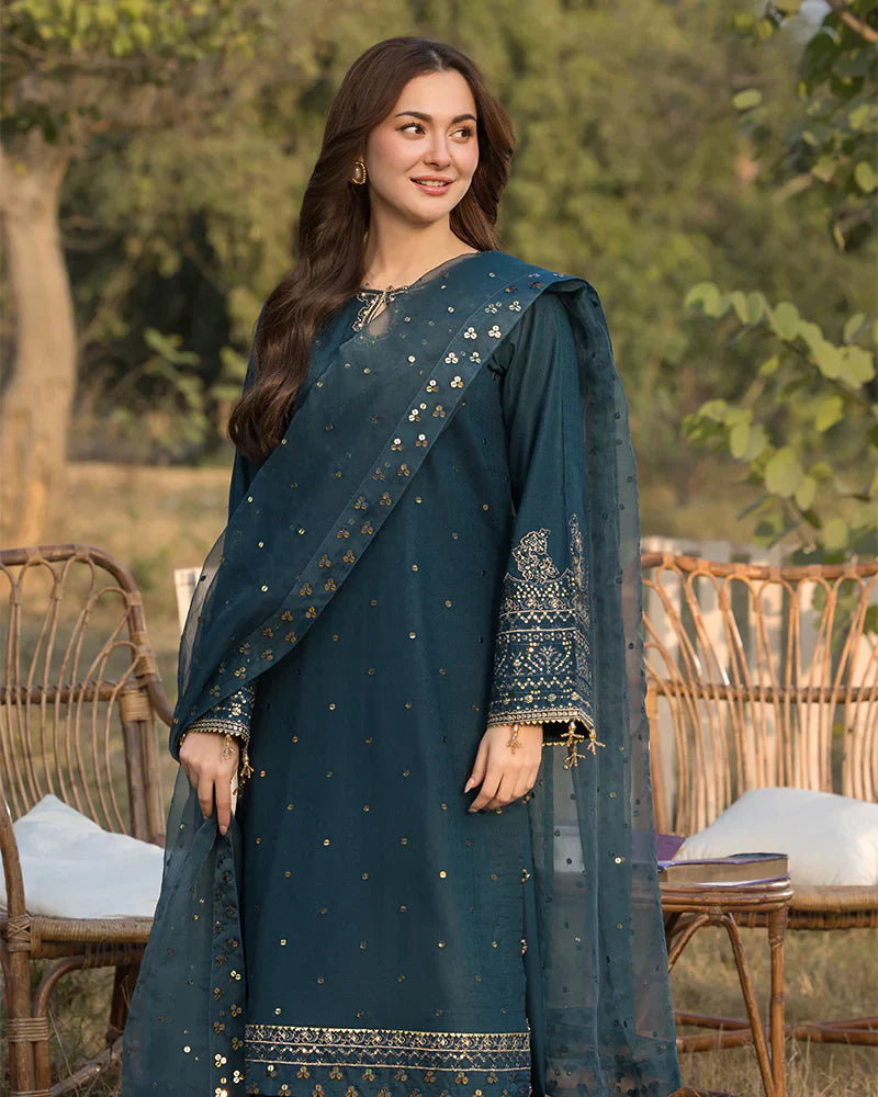 ALLY’S  Unstitched Dhanak 3PC With Embroidered Shawl