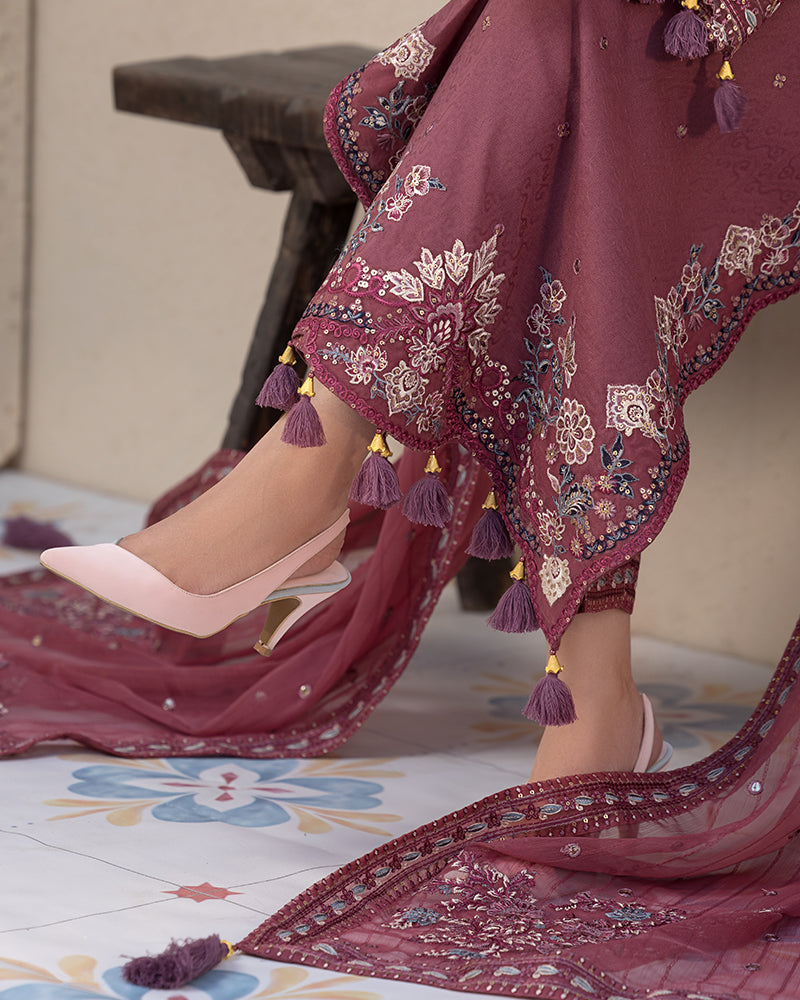 ALLY’S  Unstitched Dhanak 3PC With Embroidered Shawl PK