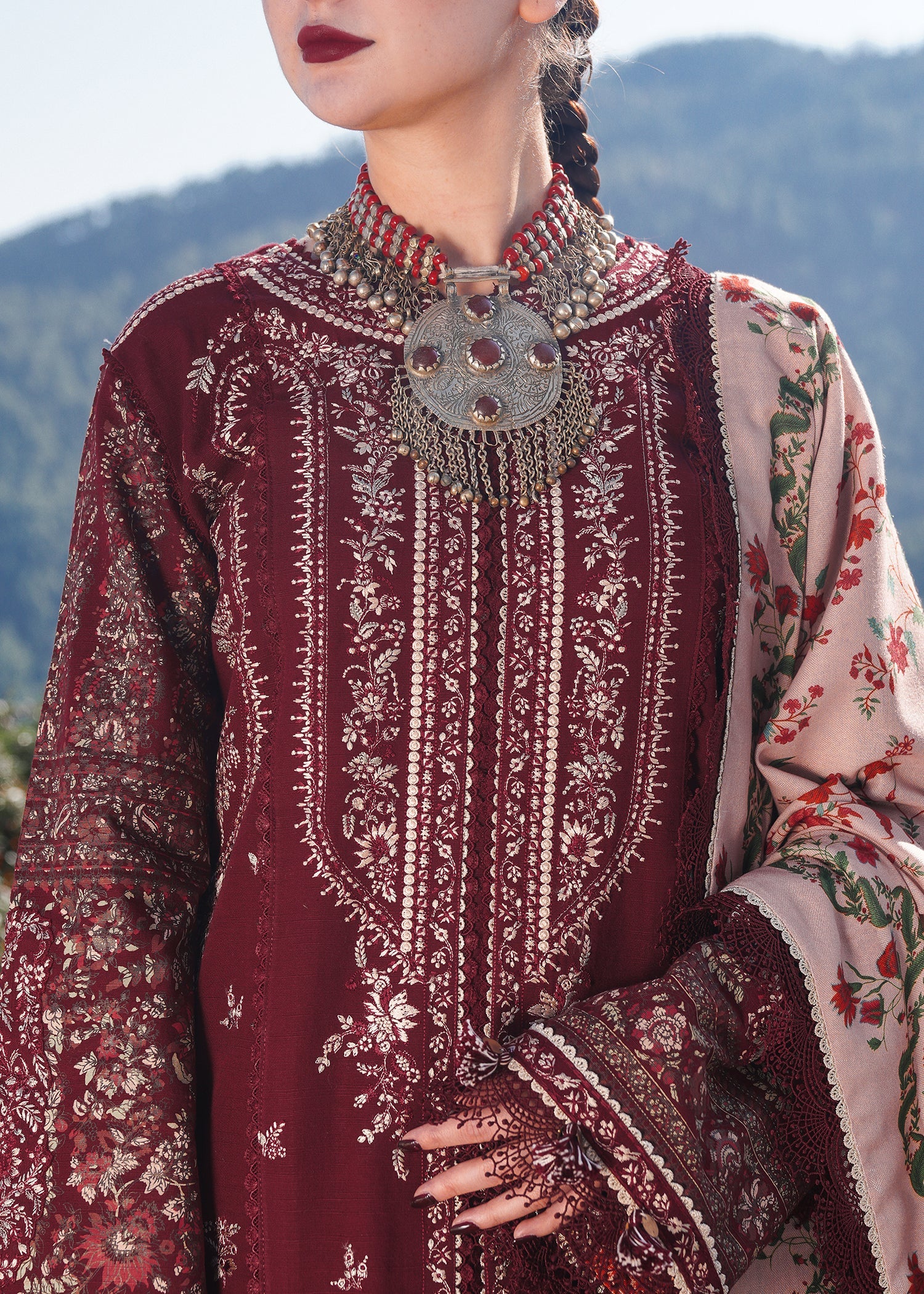 Hussain Rehar Unstitched Dhanak 3PC With Printed Shawl