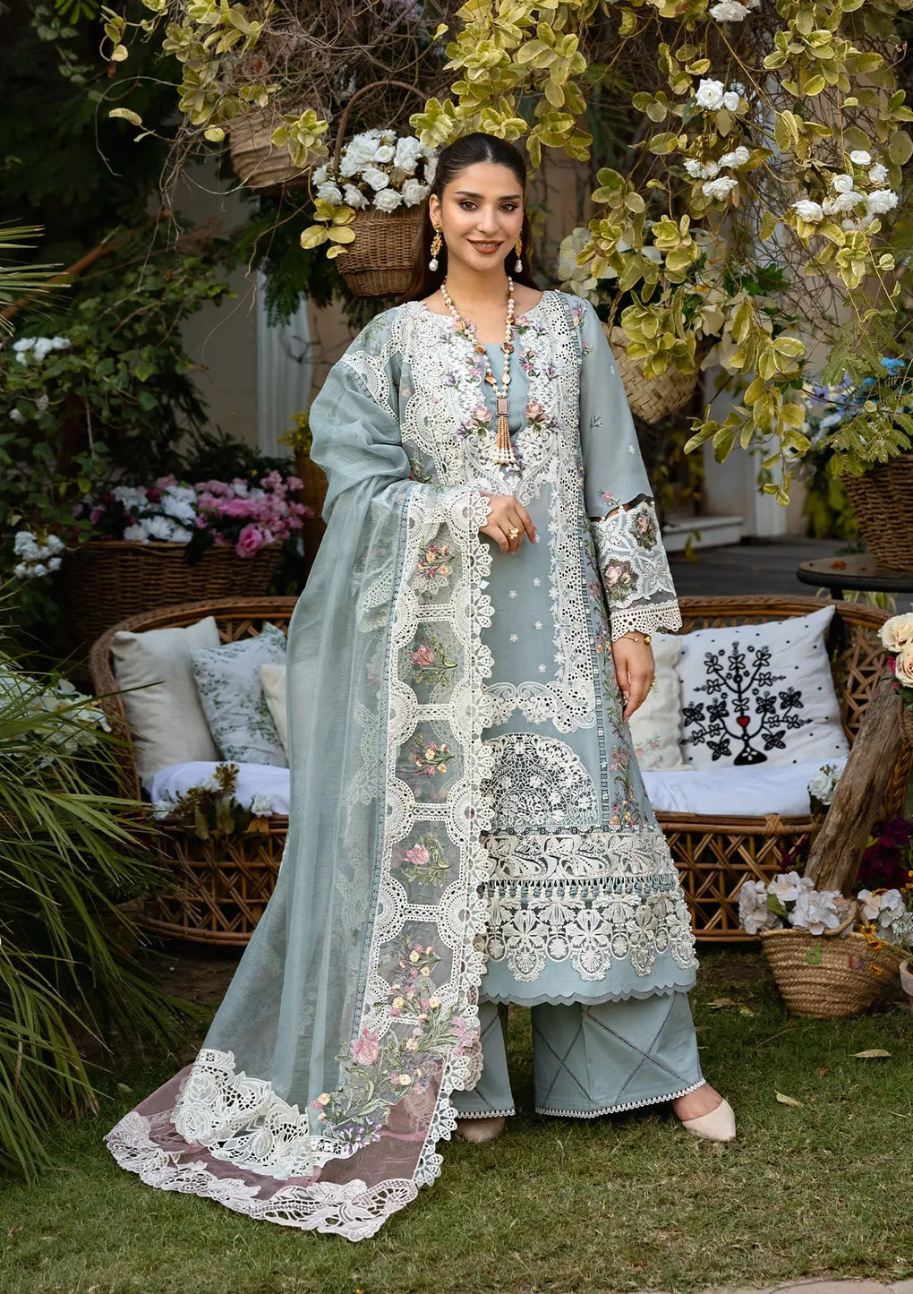 ELAF UNSTITCHED DHANAK EMBROIDERED 3PC WITH KHAADI NEW EMBROIDERED SHAWL