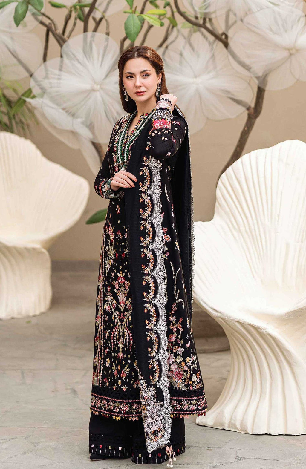 QALAMKAR WINTER UNSTITCHED DHANAK EMBROIDERED 3PC WITH EMBROIDERED SHAWL