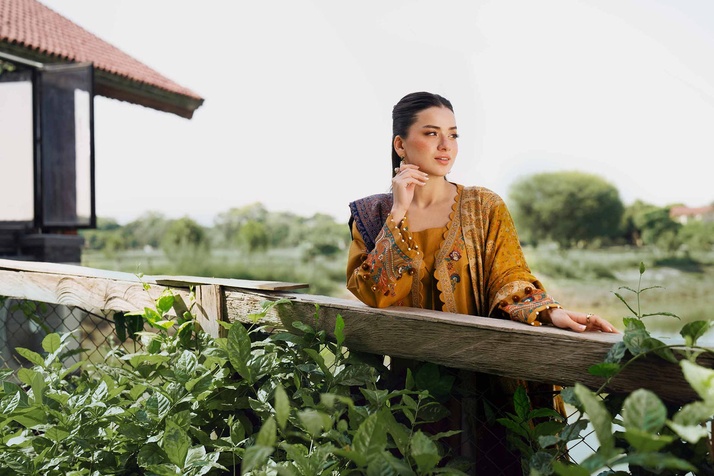 NISHAT-3PC KHADDAR EMBROIDERED SHIRT WITH COURTRAI PRINTED SHAWL & TROUSER-WM-4377