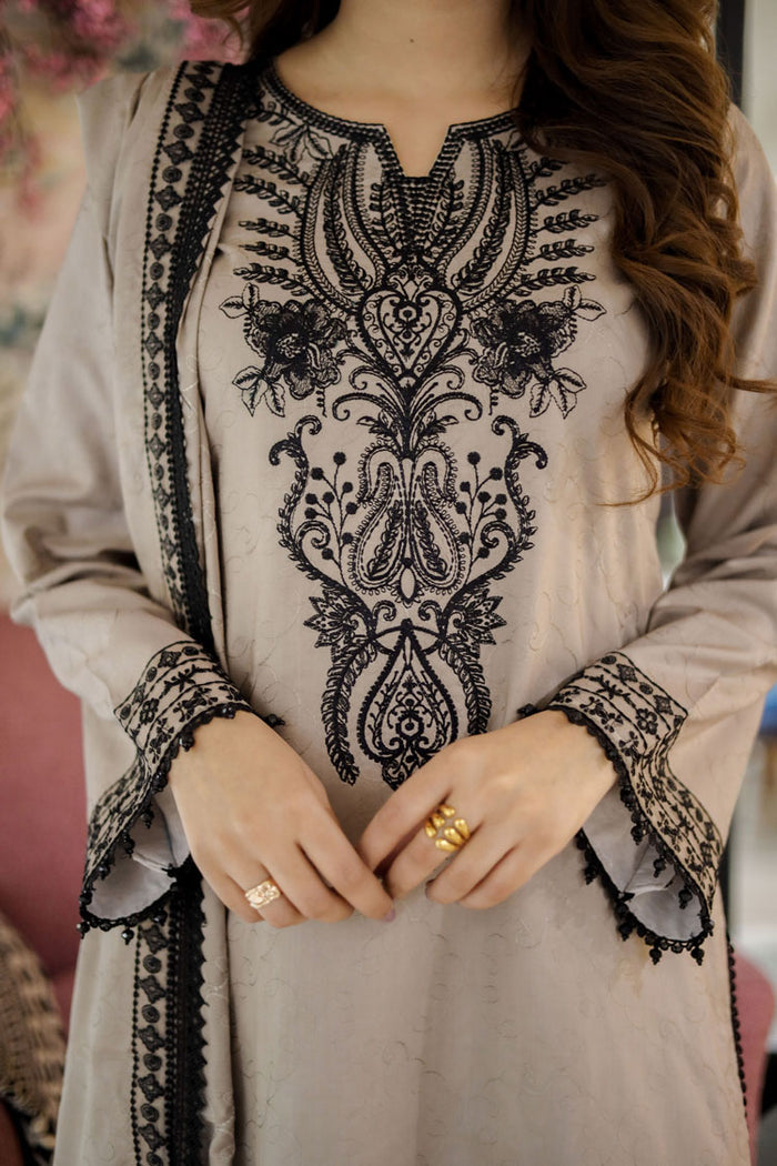 LIBAAS LUXURY UNSTITCHED WINTER DHANAK EMBROIDERED 3PC WITH DIGITAL PRINTED WOOL SHAWL