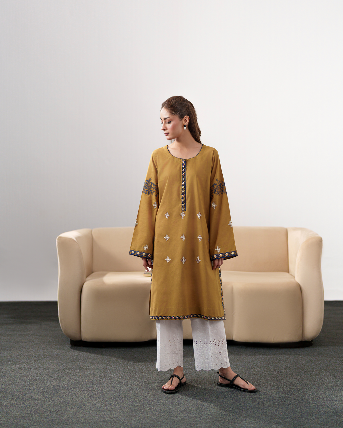 IZEL-3PC DHANAK EMBROIDERED SHIRT WITH DHANAK SHAWL AND EMB TROUSER-WM-4335