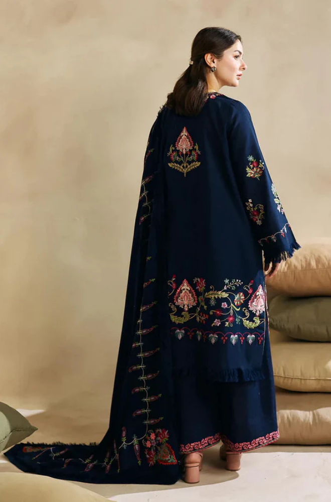 Zara Shah Jahan - 3PC Unstitched Dhanak Embroidered Shirt with Embroidered Dhanak Shawl and Trouser