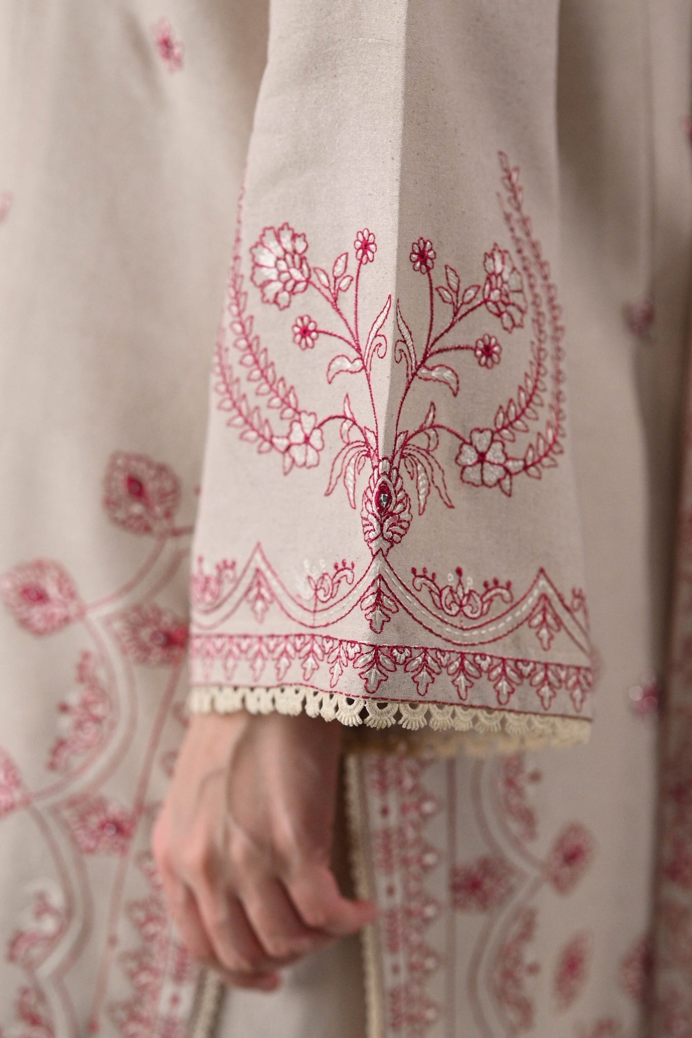 ZAIB-3PC DHANAK EMBROIDERED SHIRT WITH DHANAK EMBROIDERED SHAWL AND TROUSER-WM-4352