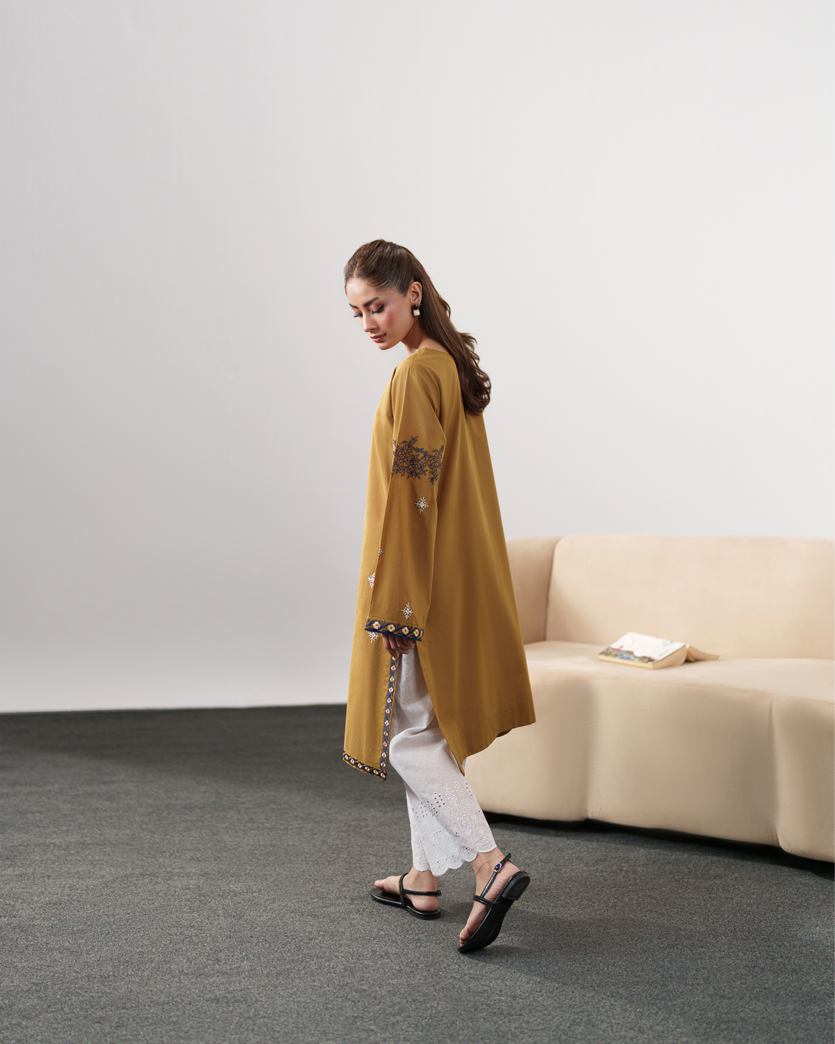 IZEL-3PC DHANAK EMBROIDERED SHIRT WITH DHANAK SHAWL AND EMB TROUSER-WM-4335