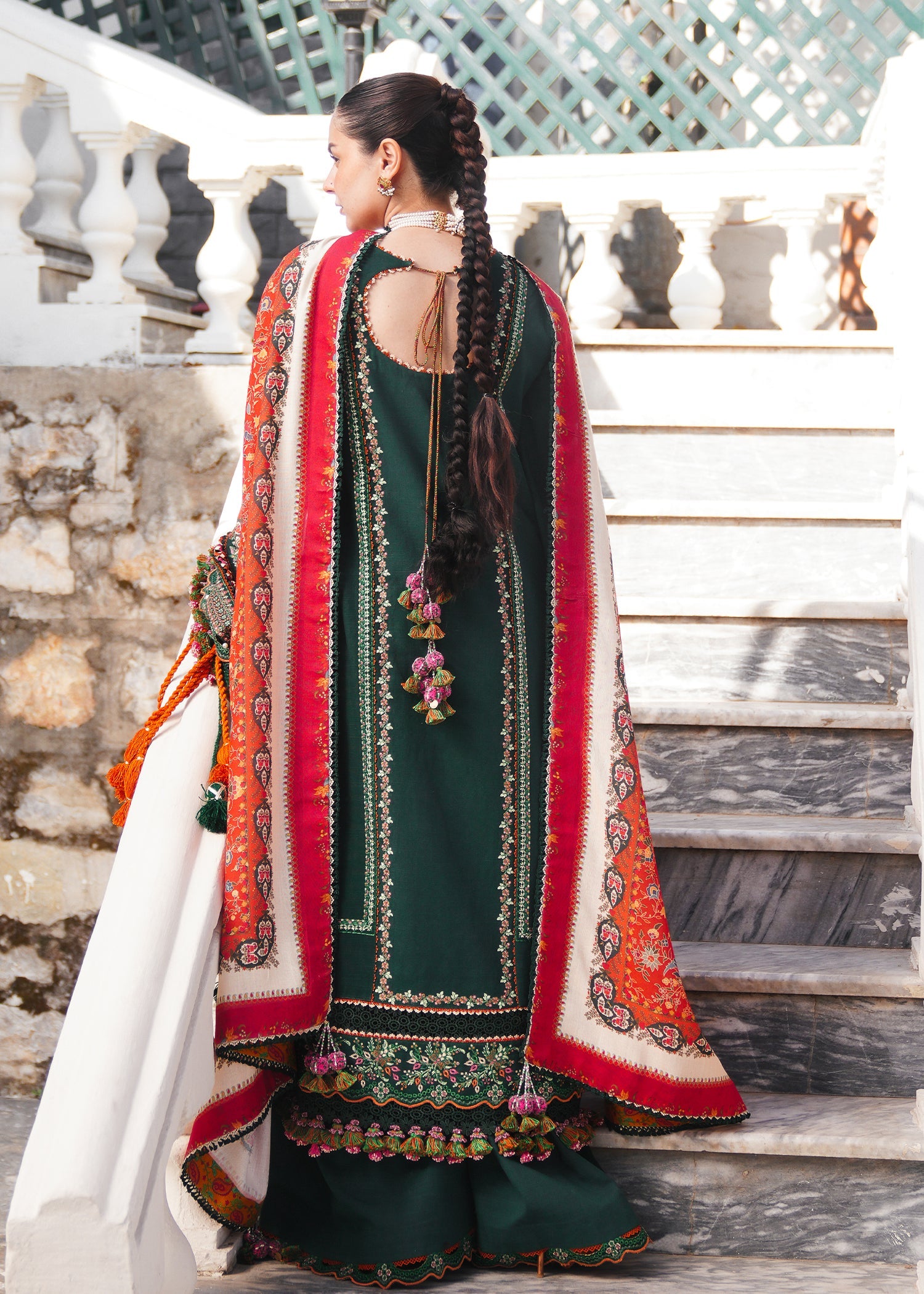 HUSSAIN REHAR LUXURY UNSTITCHED DHANAK EMBROIDERED 3PC WITH PRINTED SHAWL