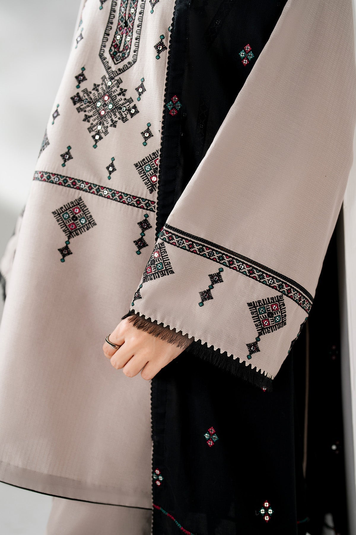 JAZMIN-3PC DHANAK EMBROIDERED SHIRT WITH DHANAK EMB SHAWL AND TROUSER-WM-4192