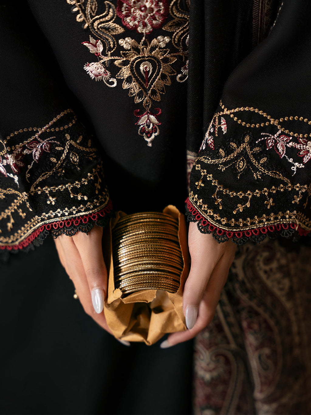 IZEL-3PC KHADDAR EMBROIDERED SHIRT WITH COURTRAI PRINTED SHAWL & TROUSER-WM-4389