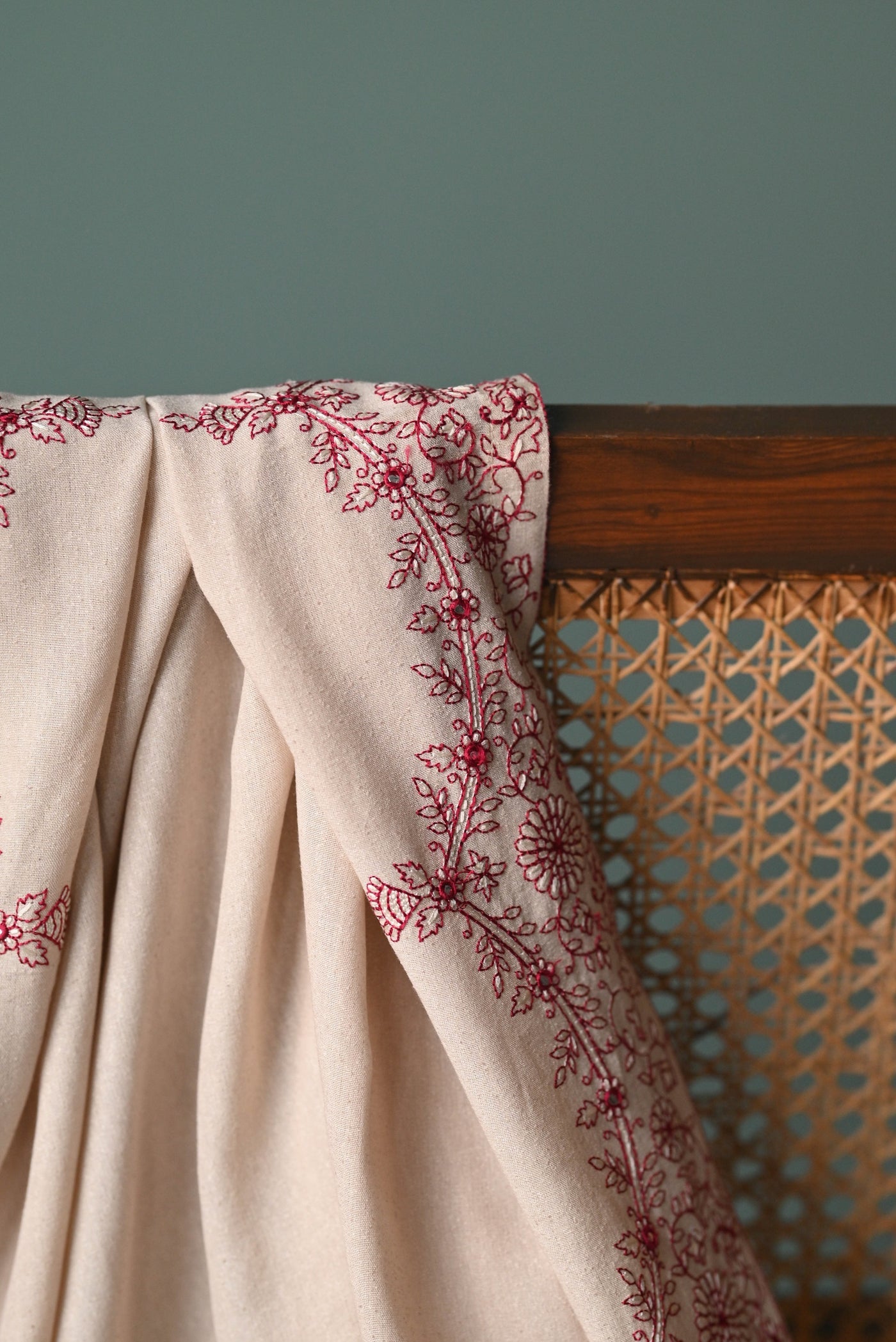 ZAIB-3PC DHANAK EMBROIDERED SHIRT WITH DHANAK EMBROIDERED SHAWL AND TROUSER-WM-4352