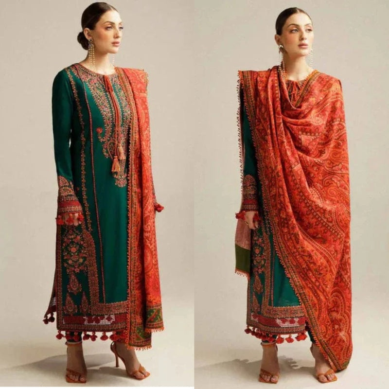 Hussain Rehar Unstitched Dhanak 3PC With Printed Shawl