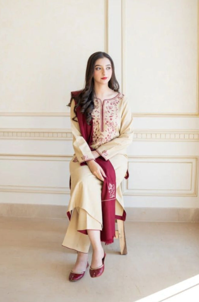 Aisling - 3PC Unstitched Dhanak Embroidered Shirt with Embroidered Dupatta and Trouser