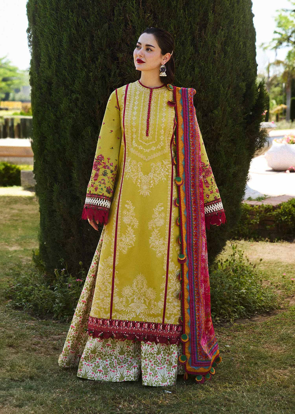 HUSSAIN REHAR LUXURY UNSTITCHED DHANAK EMBROIDERED 3PC WITH PRINTED SHAWL
