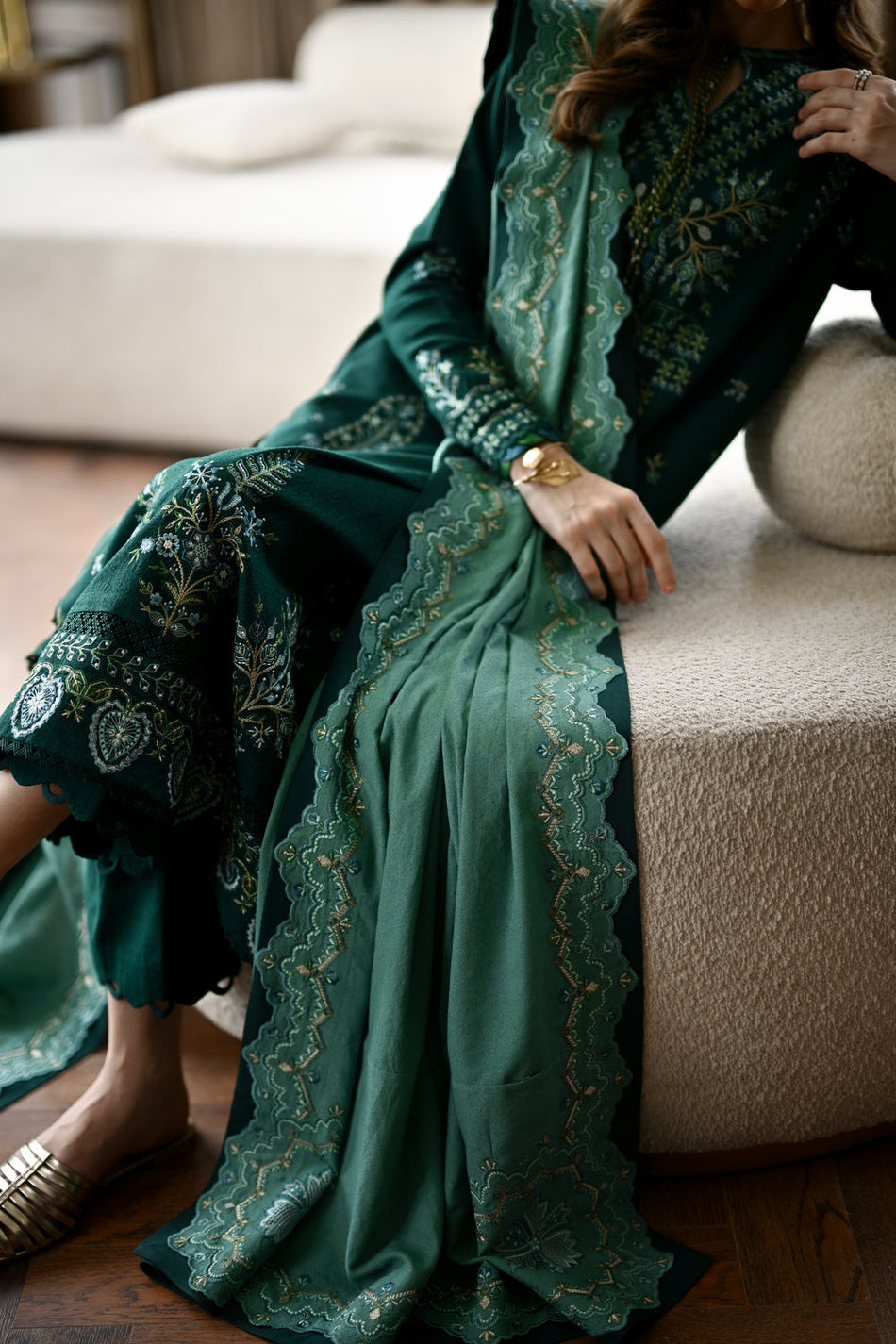 BATIK-3PC KARANDI EMBROIDERED SHIRT WITH DHANAK EMBROIDERED SHAWL AND TROUSER-WM-4332