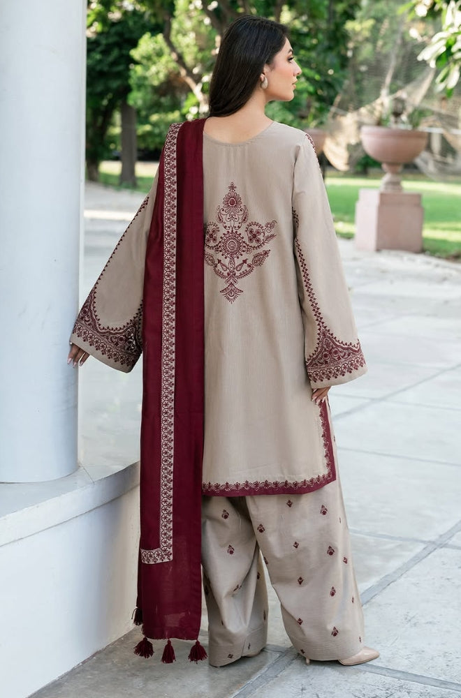Baroque - 3PC Unstitched Dhanak Embroidered Shirt with Embroidered Dhanak Shawl and Trousers