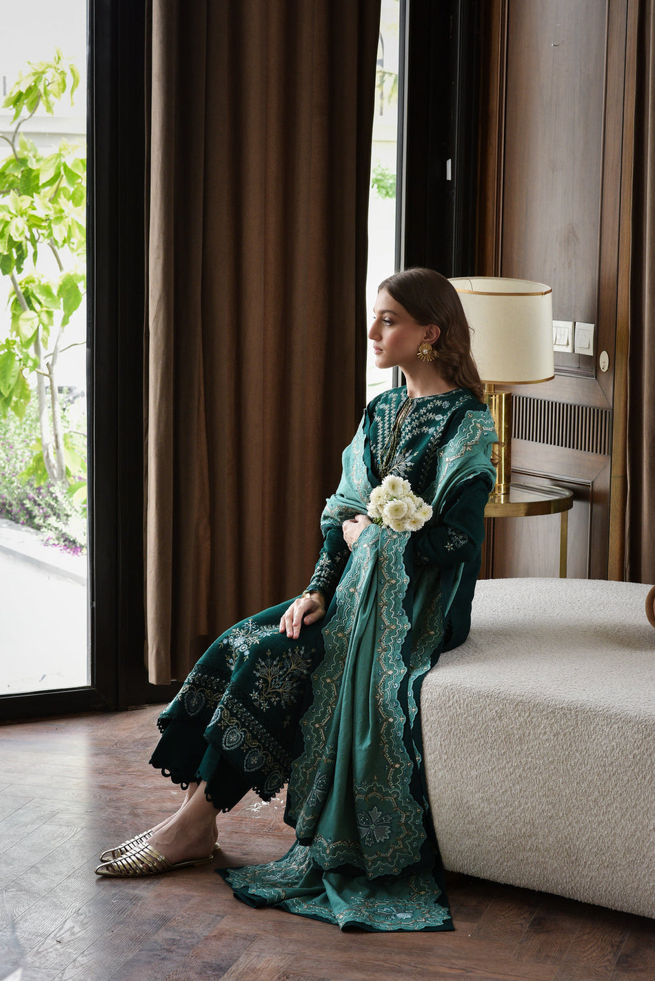 BATIK-3PC KARANDI EMBROIDERED SHIRT WITH DHANAK EMBROIDERED SHAWL AND TROUSER-WM-4332