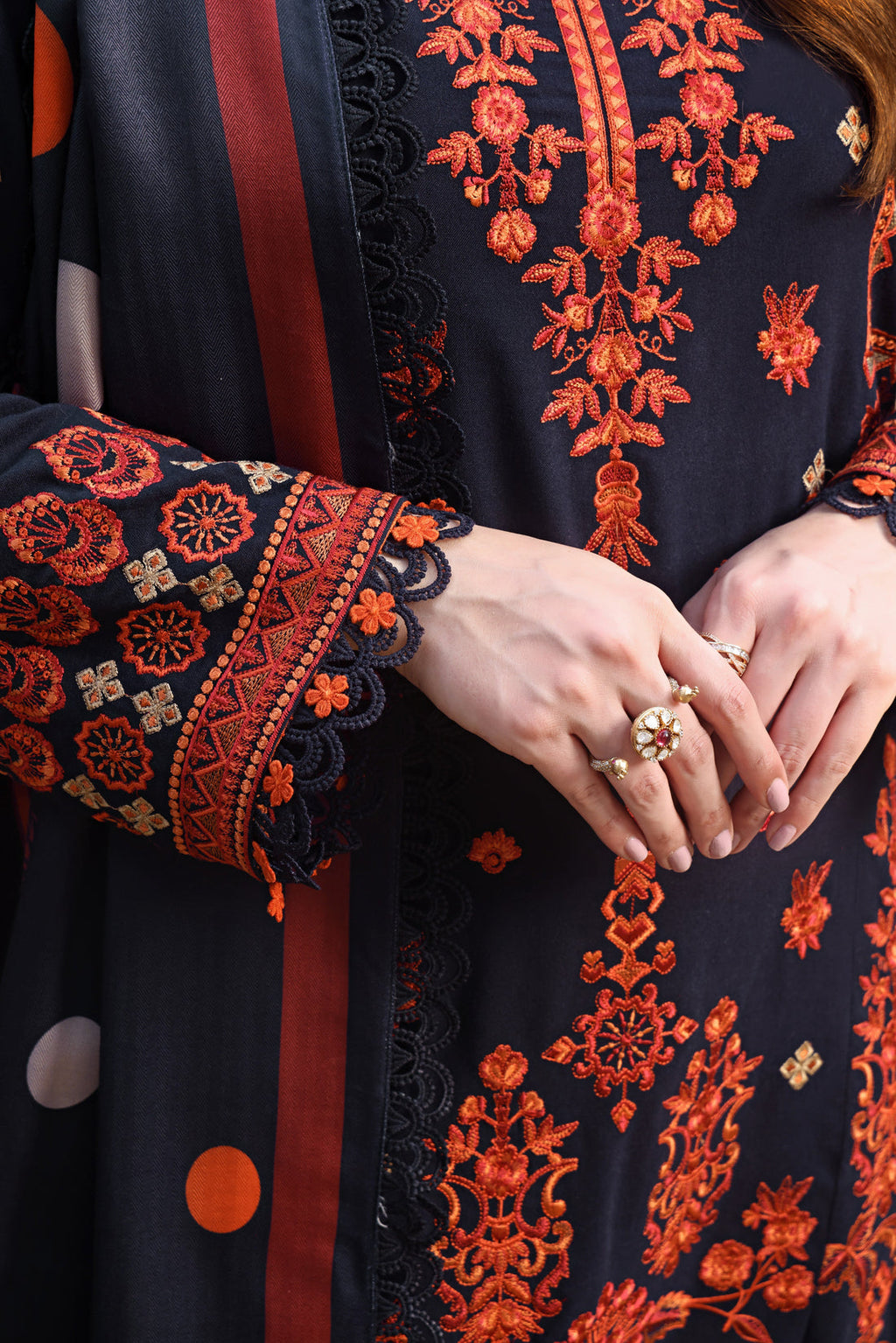 ASIM JOFA-3PC DHANAK EMBROIDERED SHIRT WITH COURTRAI PRINTED SHAWL & TROUSER-WM-4316