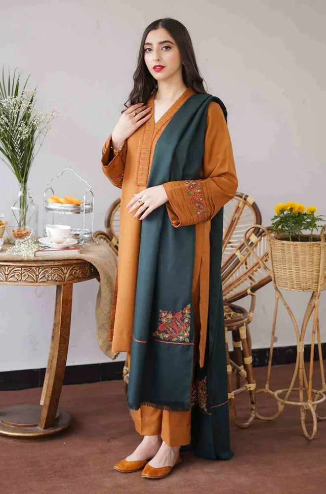 Aisling - 3PC Unstitched Dhanak Embroidered Shirt with Embroidered Dupatta and Trouser