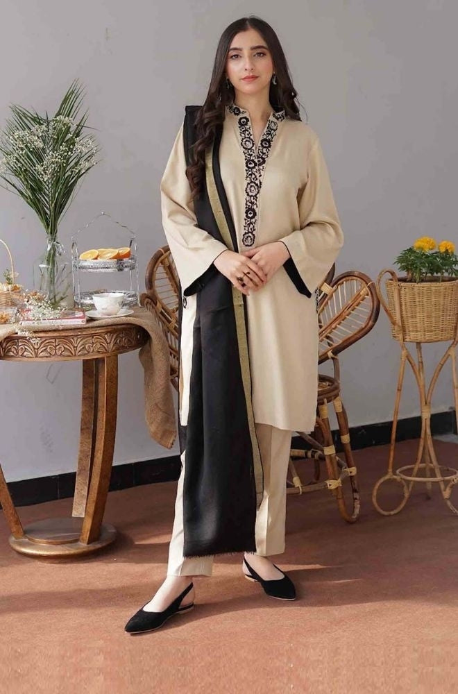 Aisling - 3PC Unstitched Dhanak Embroidered Shirt with Embroidered Dupatta and Trouser