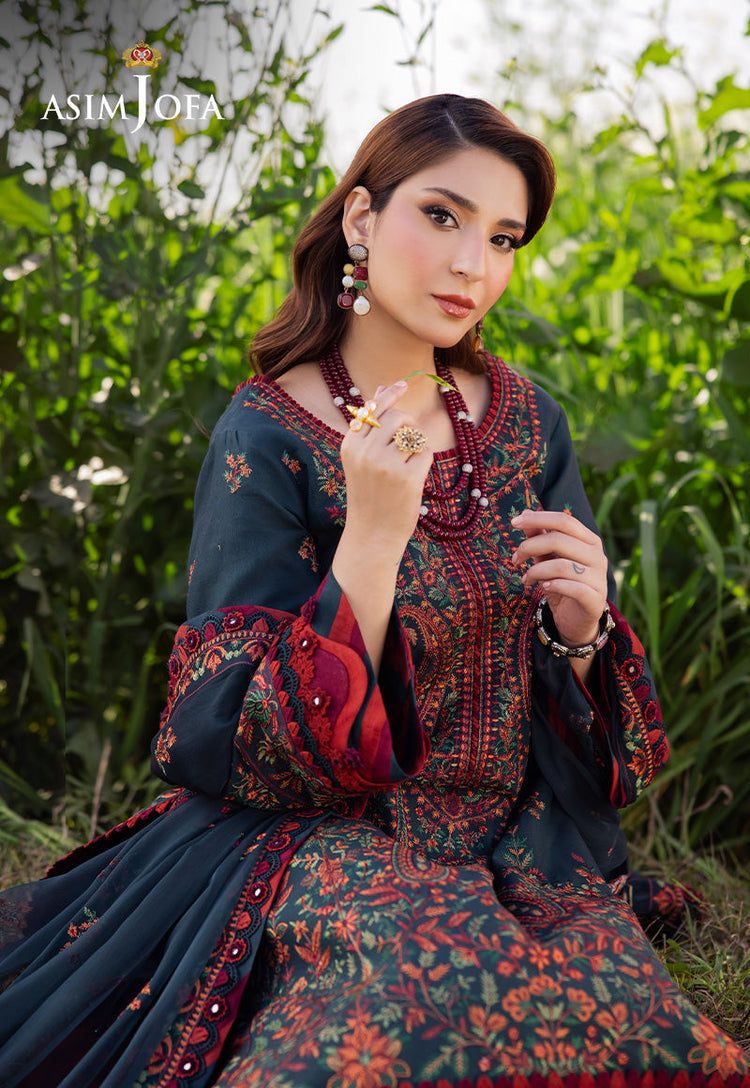 ASIM JOFA-3PC DHANAK EMBROIDERED SHIRT WITH DHANAK EMBROIDERED SHAWL AND TROUSER -BIC-4191