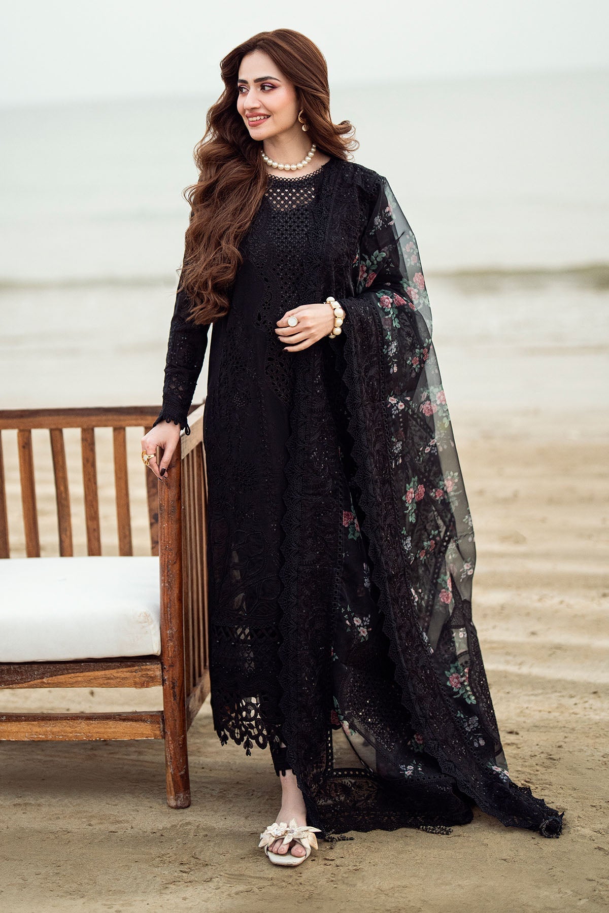 NUREH-3PC DHANAK LASER WORK EMBROIDERED SHIRT WITH MONARK PRINTED EMB DUPATTA & TROUSER WM-4119